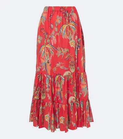 Etro Printed Cotton Maxi Skirt In Red