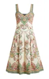 Etro Paisley Print Midi Dress With Sweetheart Neckline And Pleated Skirt In Multi