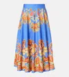 Etro Printed Poplin Midi Skirt In Blue