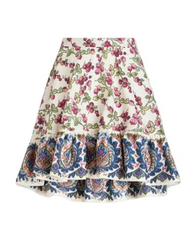 Etro Printed Cotton Mini Skirt In Black