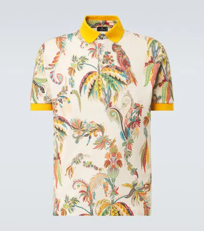 Etro Parrot And Palm-tree Motif Polo Shirt In Neutral