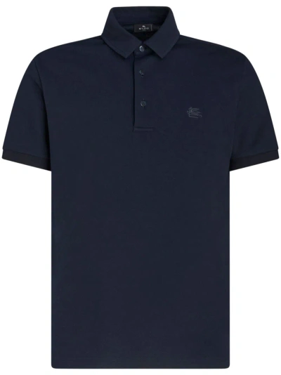 Etro Printed Cotton Polo Shirt In Blue