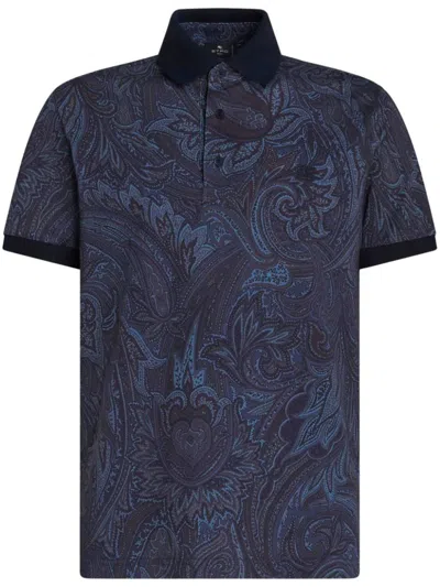 Etro Printed Cotton Polo Shirt In Blue