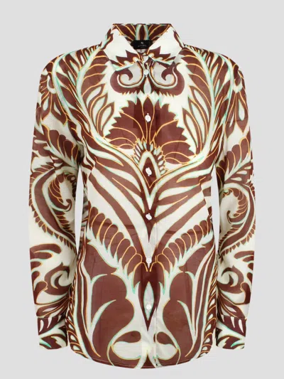 Etro Printed Buttoned Shirt In Brown