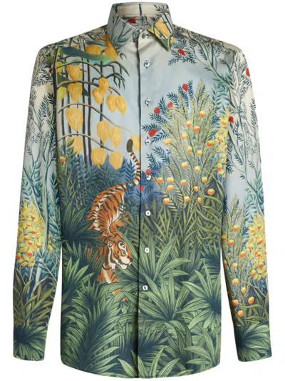 Etro Printed Cotton Shirt In Green
