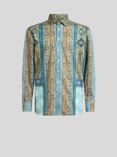 ETRO , PRINTED COTTON SHIRT, MAN, LIGHT BLUE, SIZE 40