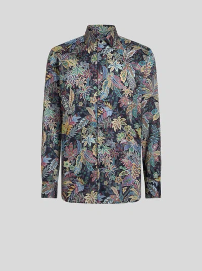 ETRO , PRINTED COTTON SHIRT, MAN, BLUE, SIZE 45