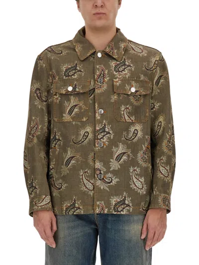 Etro Paisley Print Cotton Shirt In Green