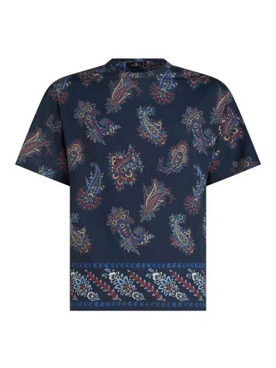 Etro Printed Cotton T-shirt In Blue