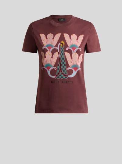 ETRO , PRINTED COTTON T-SHIRT, WOMAN, BURGUNDY, SIZE M