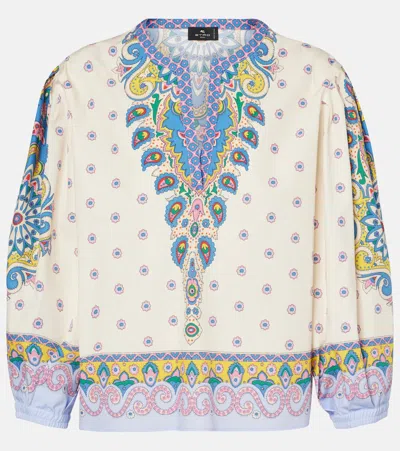 Etro Printed Cotton Top In Beige