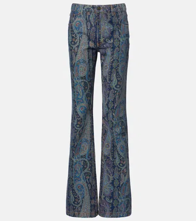 Etro Printed Cotton Wide-leg Pants In Blue