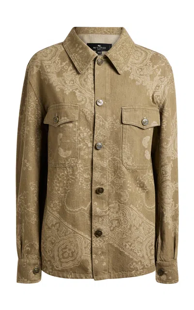 Etro Printed Cotton-denim Shirt In Brown