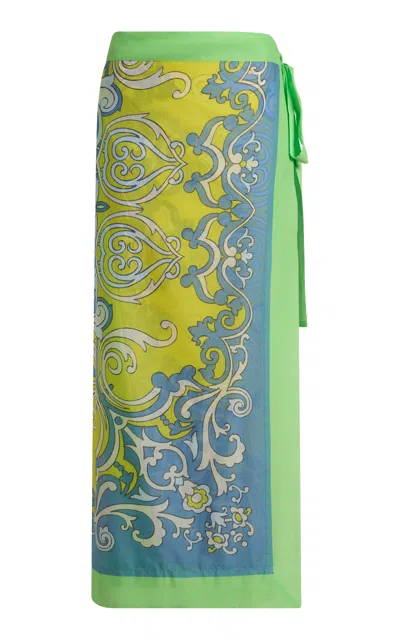 Etro Printed Cotton-voile Pareo Midi Skirt In Green