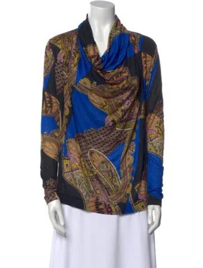 Pre-owned Etro Printed Cowl Neck Sweater In Blue