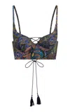 Etro Printed Crepe Bustier Top In Blue