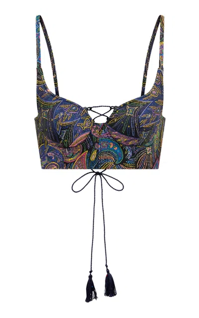 Etro Printed Crepe Bustier Top In Blue