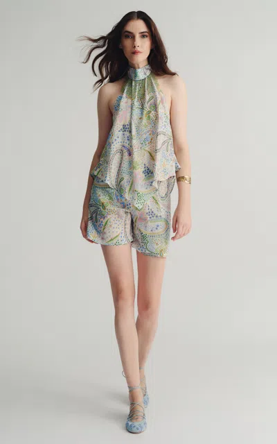 Etro Printed Crepe Halter Top In Green