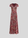 Etro , Printed Crepe Jersey Long Dress, Woman, Burgundy, Size 48 In Multi