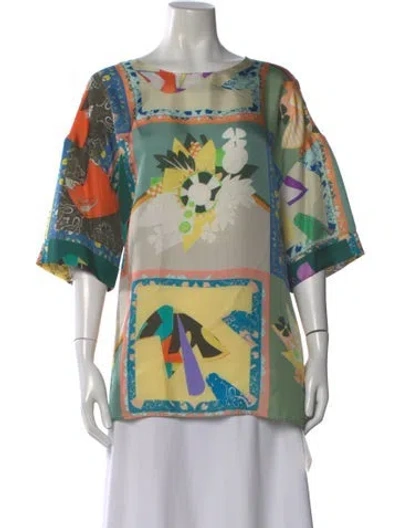 Pre-owned Etro Printed Crew Neck Blouse In Blue