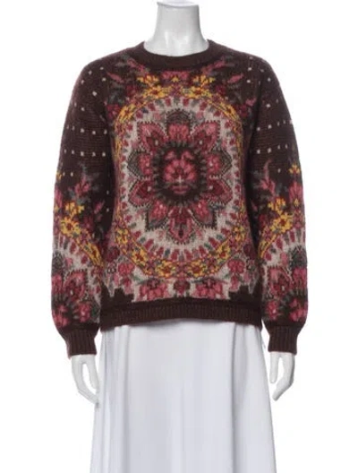 Pre-owned Etro Printed Crew Neck Sweater W/ Tags In Brown/pink