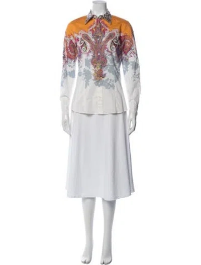 Pre-owned Etro Printed Crew Neck Top In White