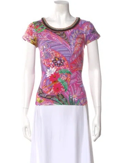 Pre-owned Etro Printed Crew Neck T-shirt In Pink