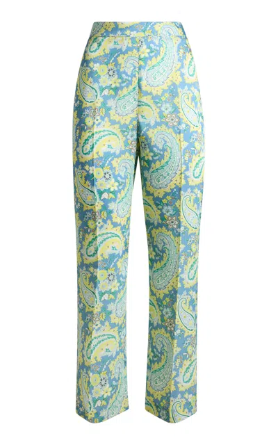 Etro Printed Cropped Straight-leg Pants In Green