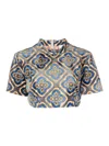 Etro Abstract-print Velvet Crop Top In Black