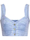 Etro Paisley Print Button Detail Cropped Top In Blue