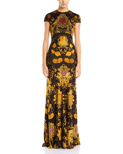 Etro Printed Cutout Back Maxi Dress In Gold
