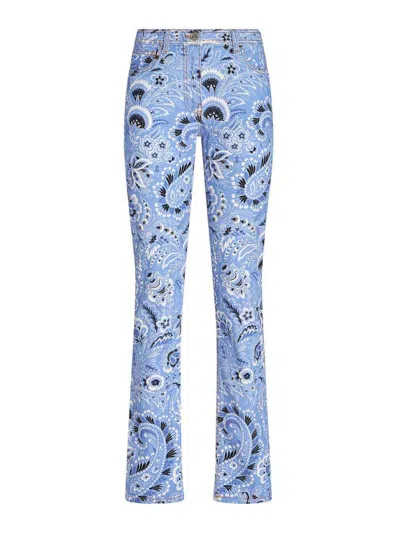Etro Denim Jeans With Printed Bandana And Paisley In Clear Blue