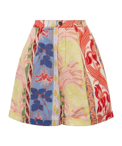 Etro Printed Denim Shorts In Multi