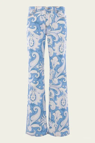 ETRO PRINTED DENIM STRAIGHT-LEG JEANS IN BLUE MULTI