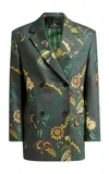 Etro Printed Double-breasted Wool-blend Blazer In Green