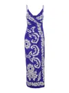 Etro Blue Long Dress With Spaghetti Straps And All-over Print In Multi