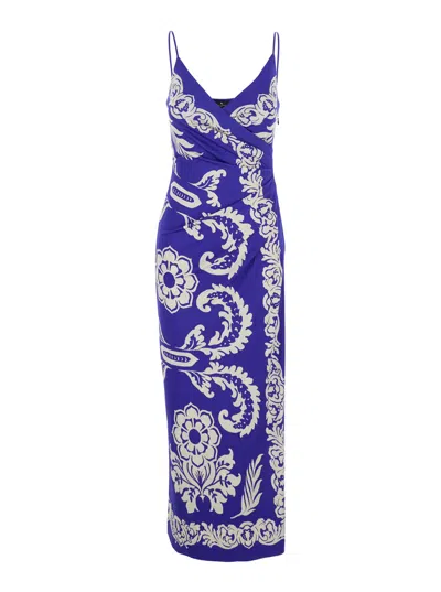 ETRO ETRO WOMEN BLUE LONG DRESS WITH SPAGHETTI STRAPS AND ALL-OVER PRINT IN TECH FABRIC STRETCH WOMAN