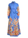 Etro Belted Paisley Cotton Maxi Dress In Blue