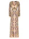 Etro , Long Dress In Printed Stretch Sable, Woman, Powder Pink, Size 46 In Neutral