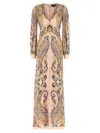 Etro , Long Dress In Printed Stretch Sable, Woman, Powder Pink, Size 46 In Neutral