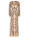 Etro , Long Dress In Printed Stretch Sable, Woman, Powder Pink, Size 46 In Neutral