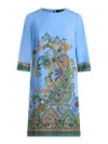 Etro Stretch Viscose Dress With Iconic Print In Light Blue