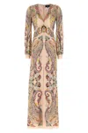 Etro , Long Dress In Printed Stretch Sable, Woman, Powder Pink, Size 46 In Multi