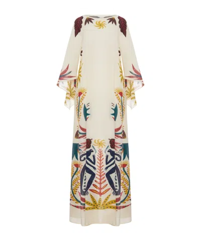 Etro Long Caftan Dress With Artistic Print In Multi
