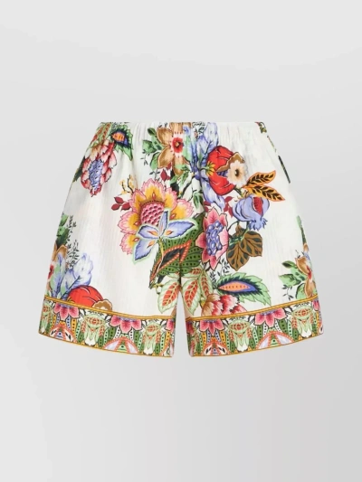 Etro Floral-print Cotton Blend Shorts In White