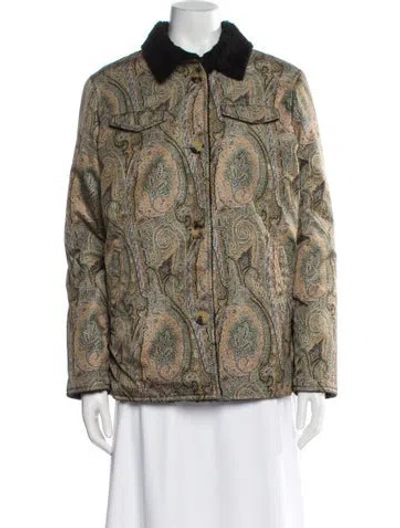 Pre-owned Etro Printed Faux Fur Jacket In Green