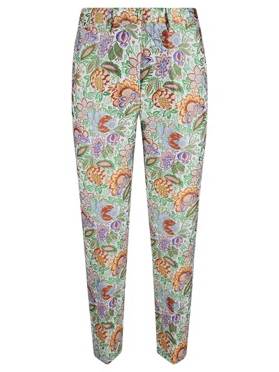 Etro Printed Fitted Trousers In White/green