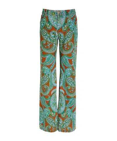 Etro Printed Flare Jeans In Green