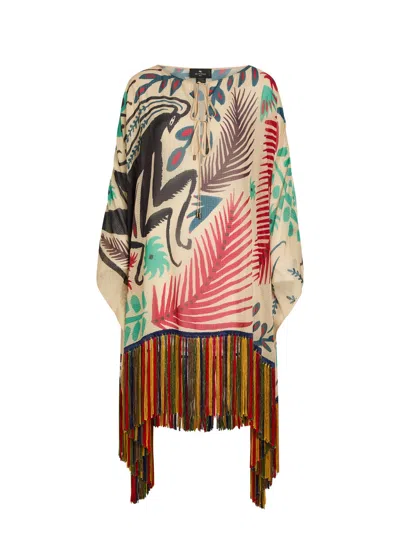 Etro Printed Fringed Sheer Seersucker Cover-up In Multi