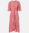 Etro Printed Gathered Midi Dress In Print On Pink Base